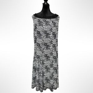 Vintage Beaded Floral Paisley Black / White Maxi Dress Size 16W